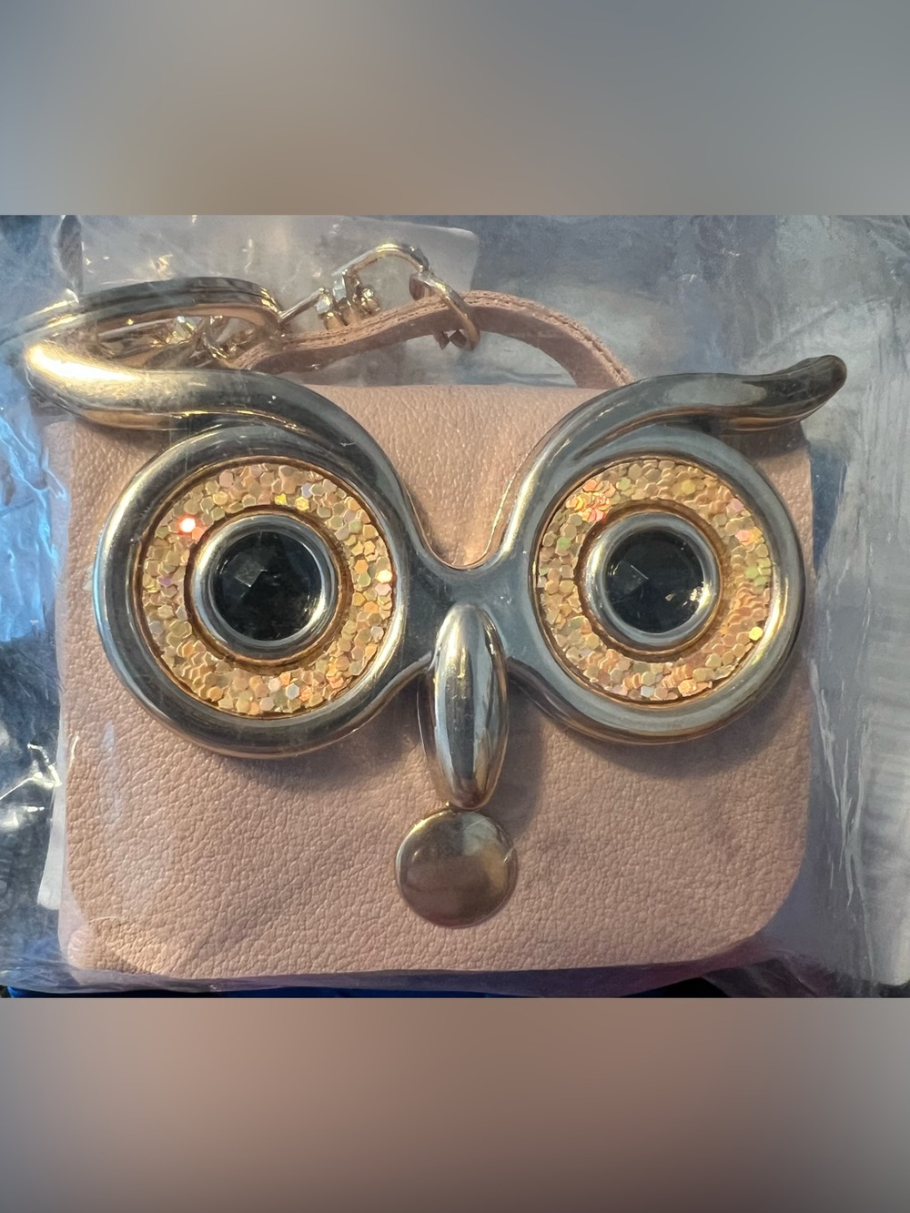 Owl Charm Mini Bag Keychain - Pink with Gold Accents Faux Leather NIP - Picture 2 of 2
